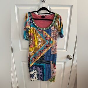 Hale Bob dress vibrant vibrant patchwork mid-sleeve sheath size‎ large